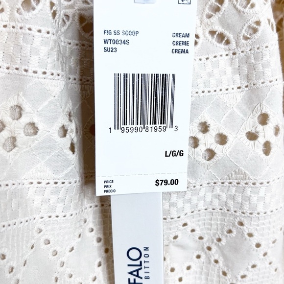 New with Tags Women's Buffalo David Bitton Fig Eyelet Cream Short Sleeve Blouse - Picture 14 of 16